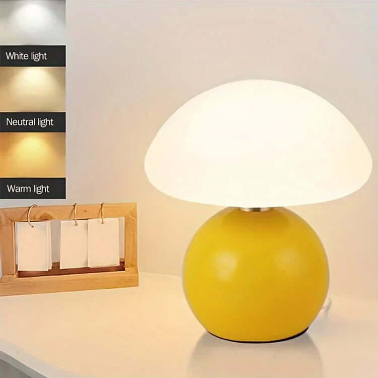 French Cream Ceramic Mushroom Lamp - Whimsical Bauhaus Decor, 20cm, LED