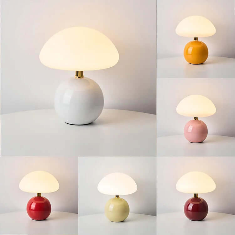 French Cream Ceramic Mushroom Lamp - Whimsical Bauhaus Decor, 20cm, LED