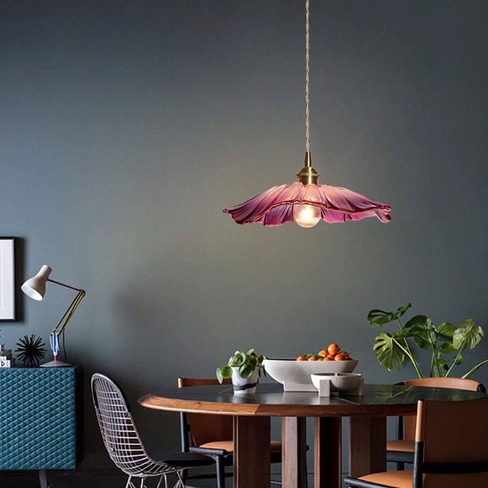 Retro Flower Glass Pendant Light for Dining Room, Vintage Hanging Lamp