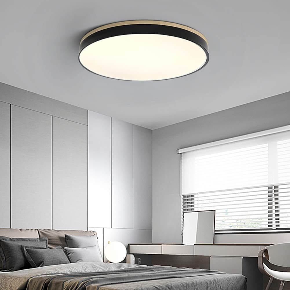 Wooden Round Flush Mount Ceiling Light Fixture for Living Room, Hallway, Bedroom