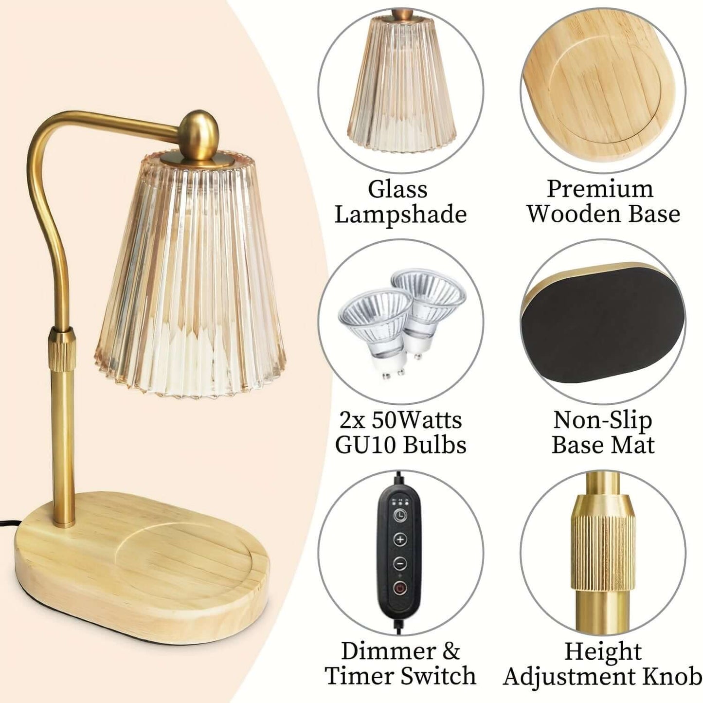 Cozy Dimmable Candle Warmer Lamp with Adjustable Height & Timer