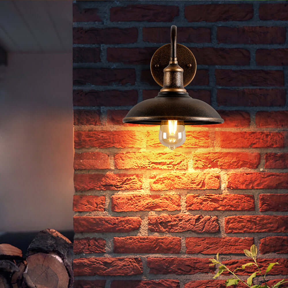 Alessio Rustic Bowl Shaped Antique Brass IP65 Waterproof Outdoor Wall Lamp