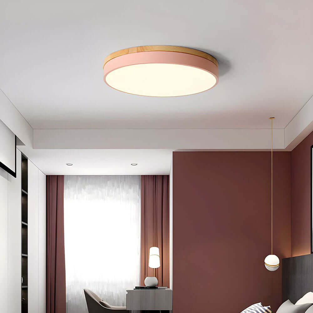 Wooden Round Flush Mount Ceiling Light Fixture for Living Room, Hallway, Bedroom