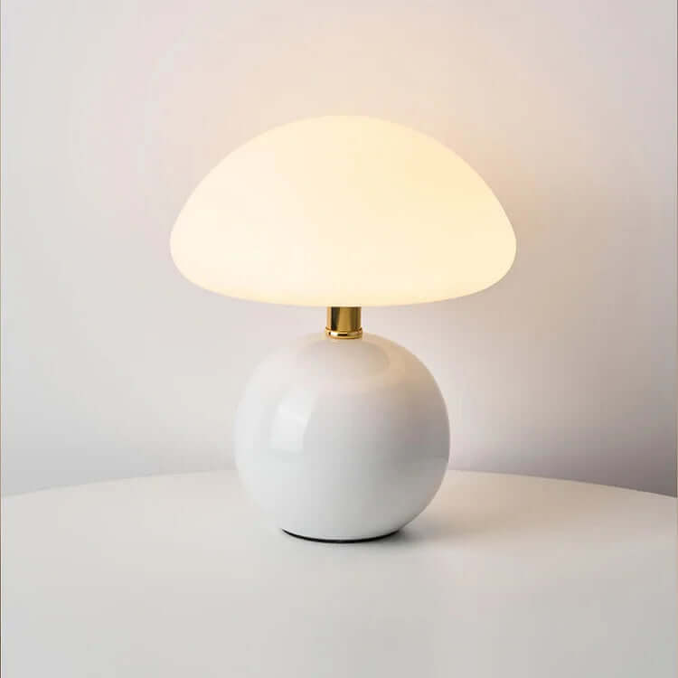 French Cream Ceramic Mushroom Lamp - Whimsical Bauhaus Decor, 20cm, LED