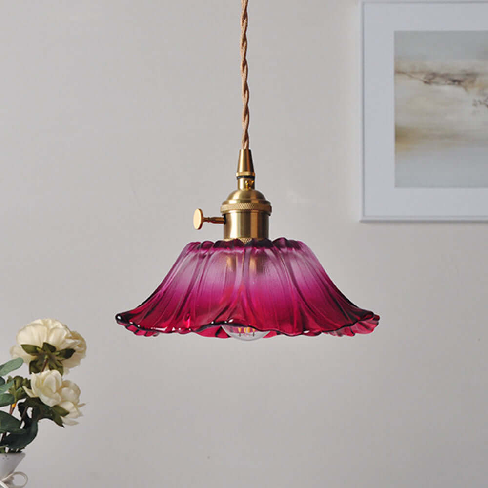 Retro Flower Glass Pendant Light for Dining Room, Vintage Hanging Lamp