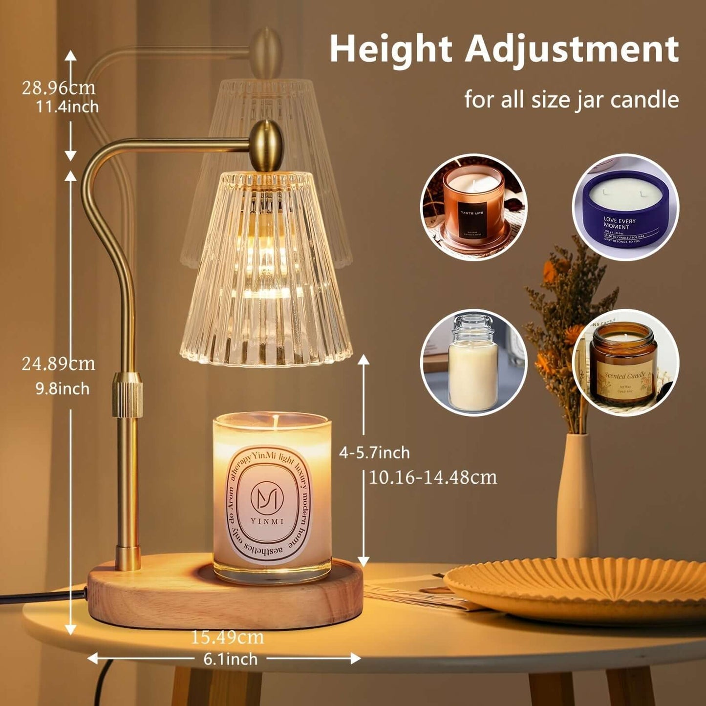 Cozy Dimmable Candle Warmer Lamp with Adjustable Height & Timer