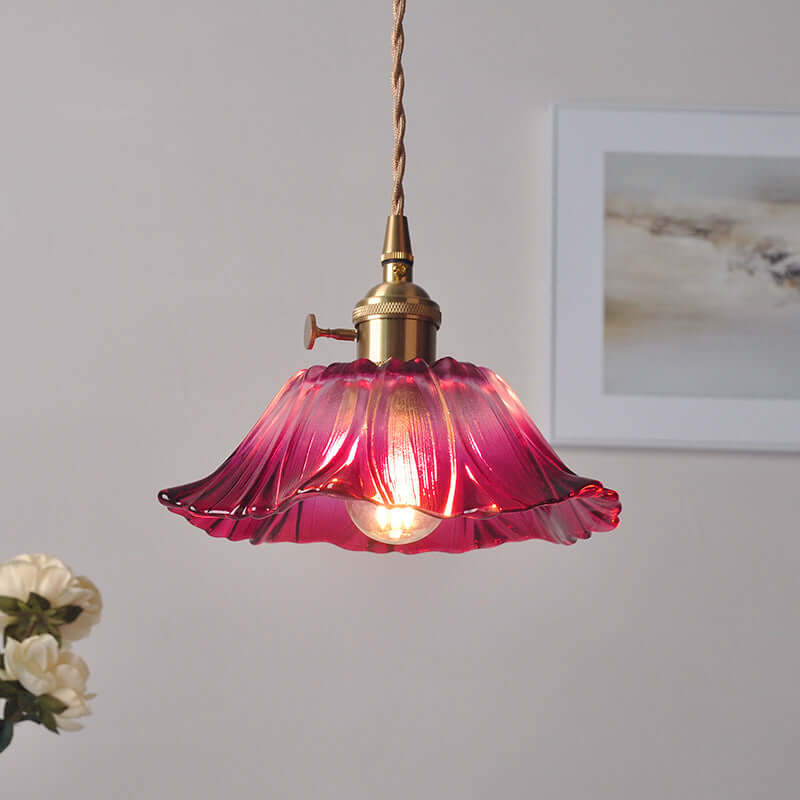 Retro Flower Glass Pendant Light for Dining Room, Vintage Hanging Lamp