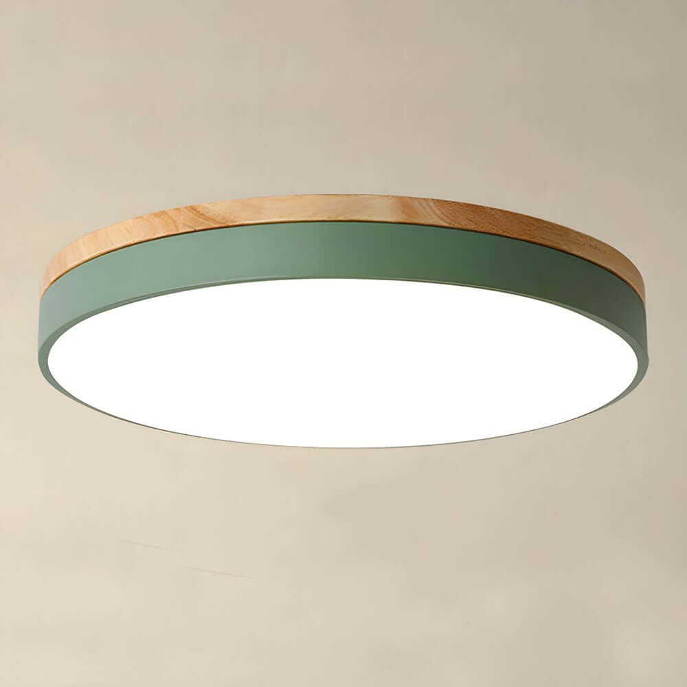 Wooden Round Flush Mount Ceiling Light Fixture for Living Room, Hallway, Bedroom