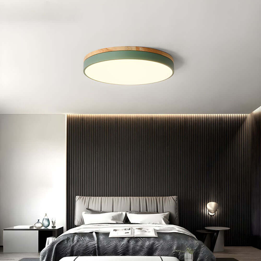 Wooden Round Flush Mount Ceiling Light Fixture for Living Room, Hallway, Bedroom