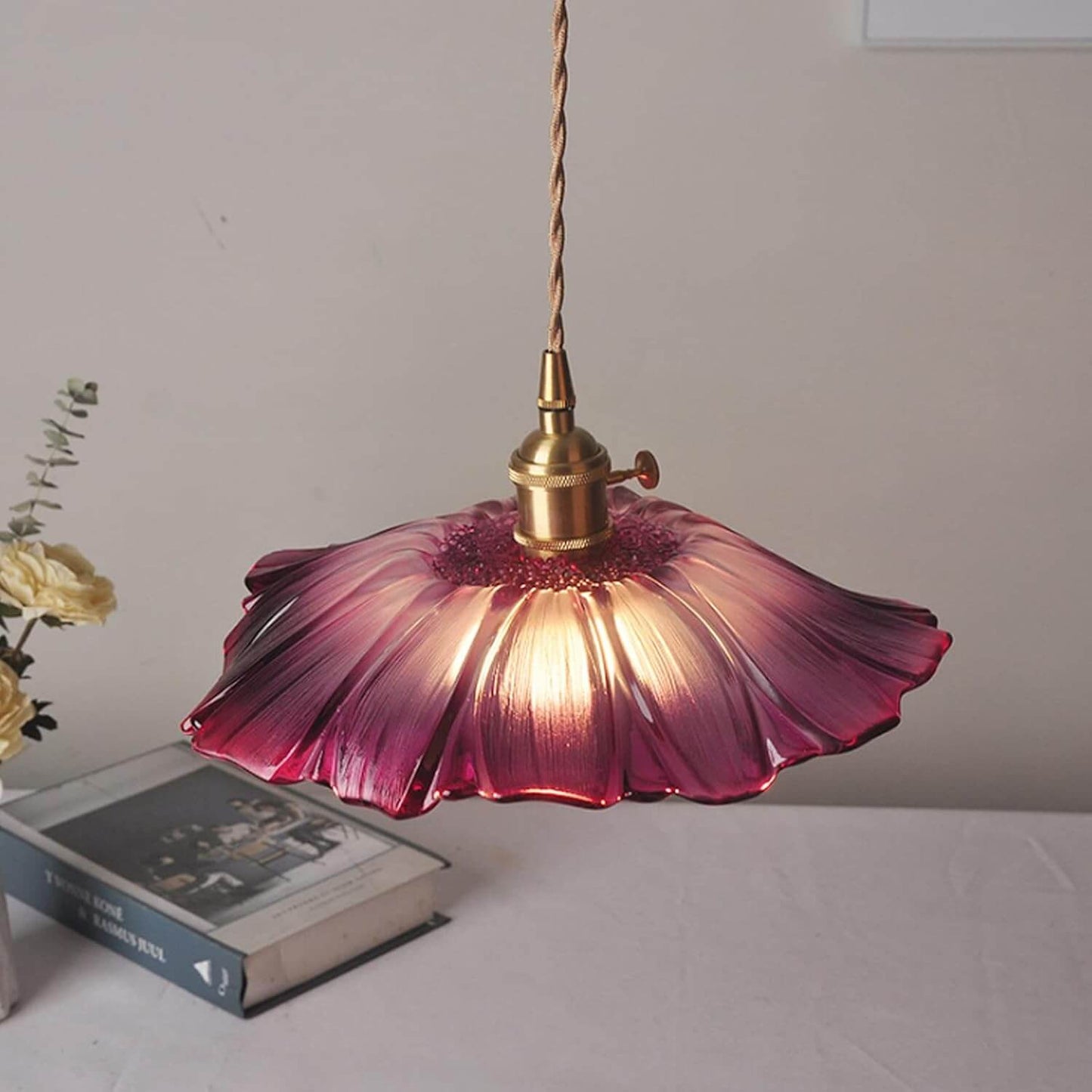Retro Flower Glass Pendant Light for Dining Room, Vintage Hanging Lamp