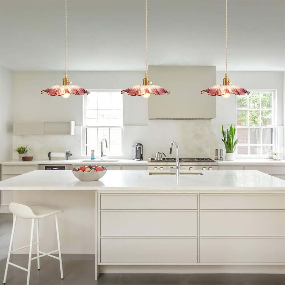 Retro Flower Glass Pendant Light for Dining Room, Vintage Hanging Lamp