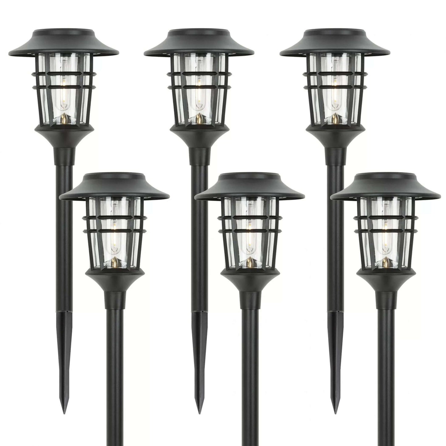 Solar Garden Lamps Torch Lights Outdoor 6-Pack - Black Aluminum & Plastic - 10 Lumens - 59cm H x 16cm W