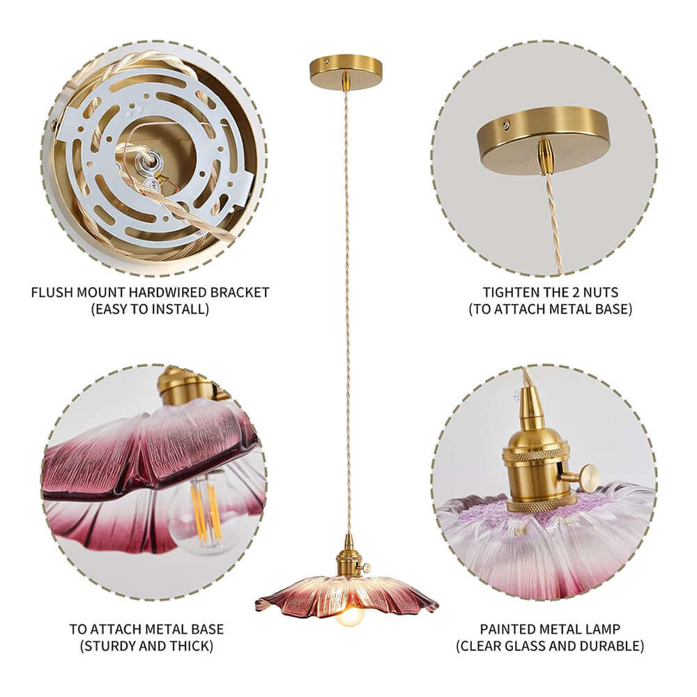 Retro Flower Glass Pendant Light for Dining Room, Vintage Hanging Lamp