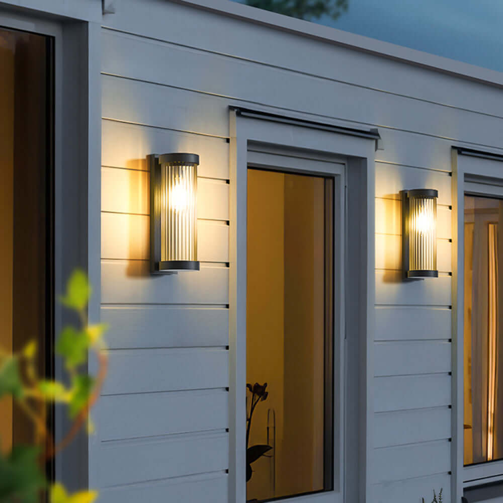 Modern Cylindrical Metal & Glass Outdoor Solar IP65 Waterproof Wall Lamp
