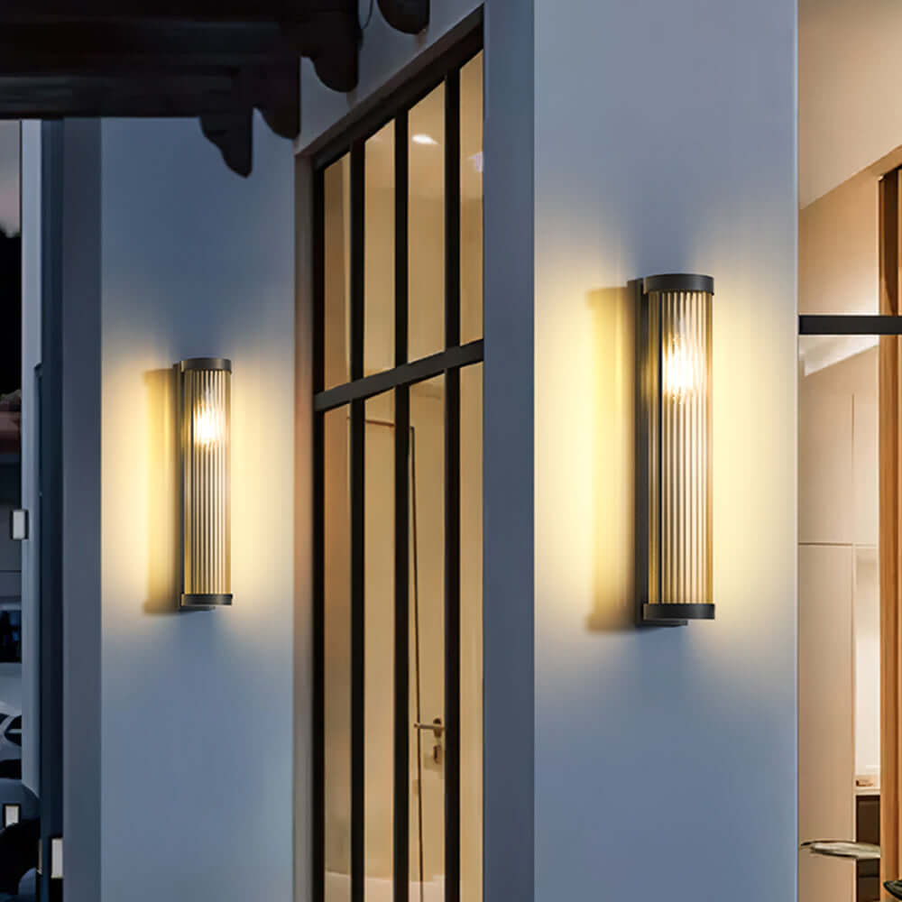 Modern Cylindrical Metal & Glass Outdoor Solar IP65 Waterproof Wall Lamp