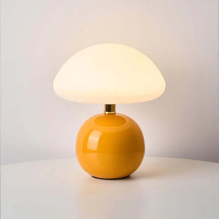 French Cream Ceramic Mushroom Lamp - Whimsical Bauhaus Decor, 20cm, LED