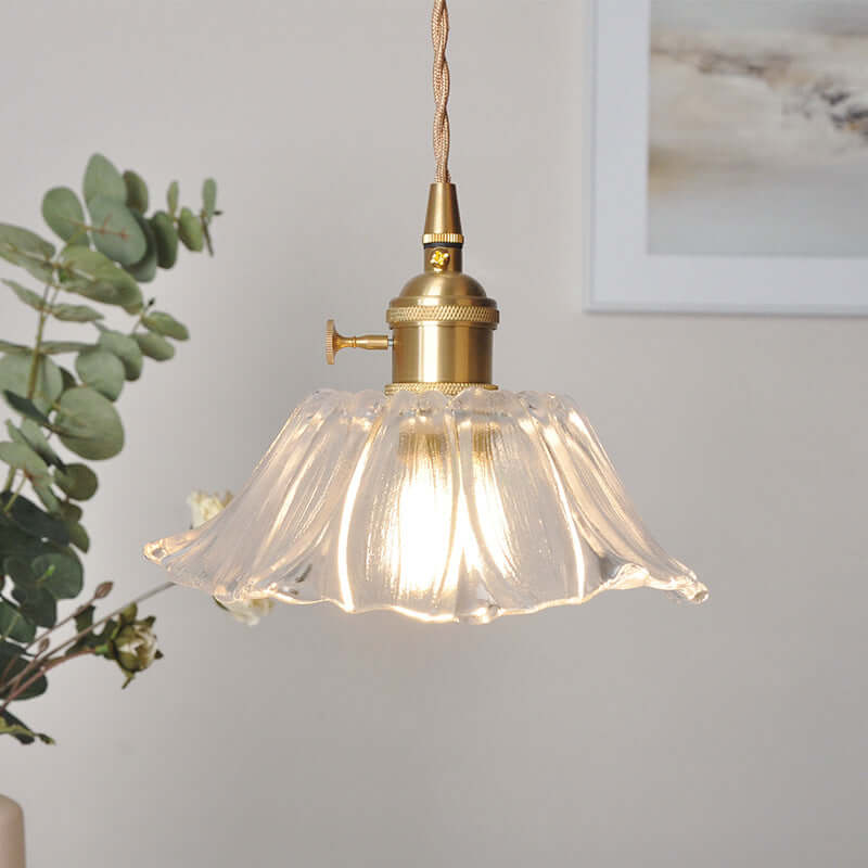 Retro Flower Glass Pendant Light for Dining Room, Vintage Hanging Lamp
