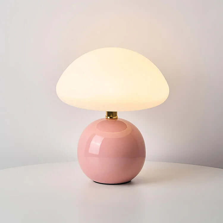 French Cream Ceramic Mushroom Lamp - Whimsical Bauhaus Decor, 20cm, LED
