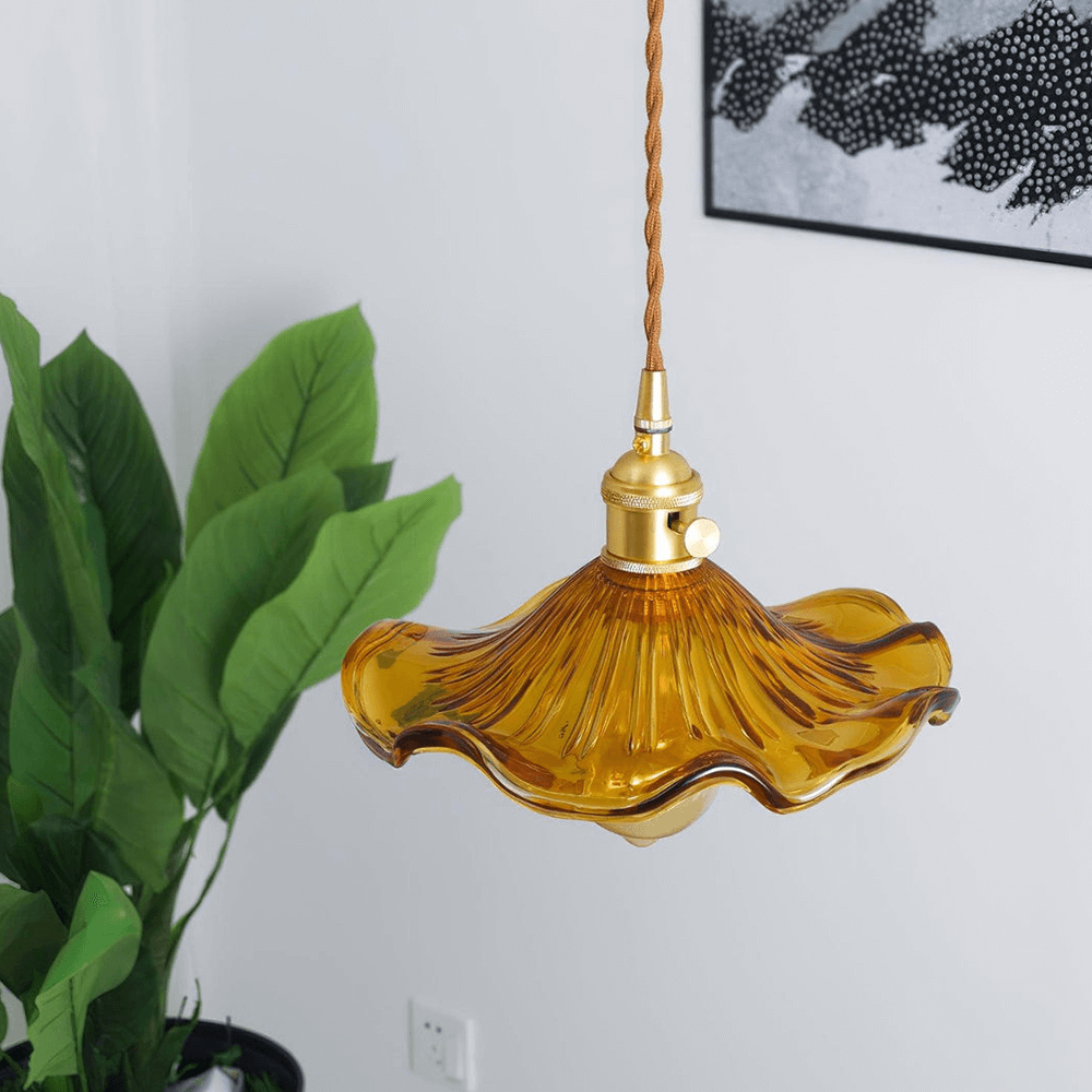 Hibiscus Flower Glass LED Pendant Light - Elegant Hanging Lamp