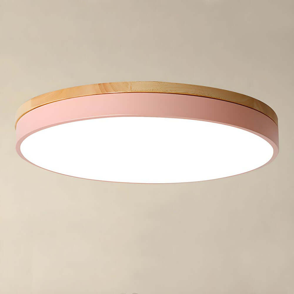 Wooden Round Flush Mount Ceiling Light Fixture for Living Room, Hallway, Bedroom