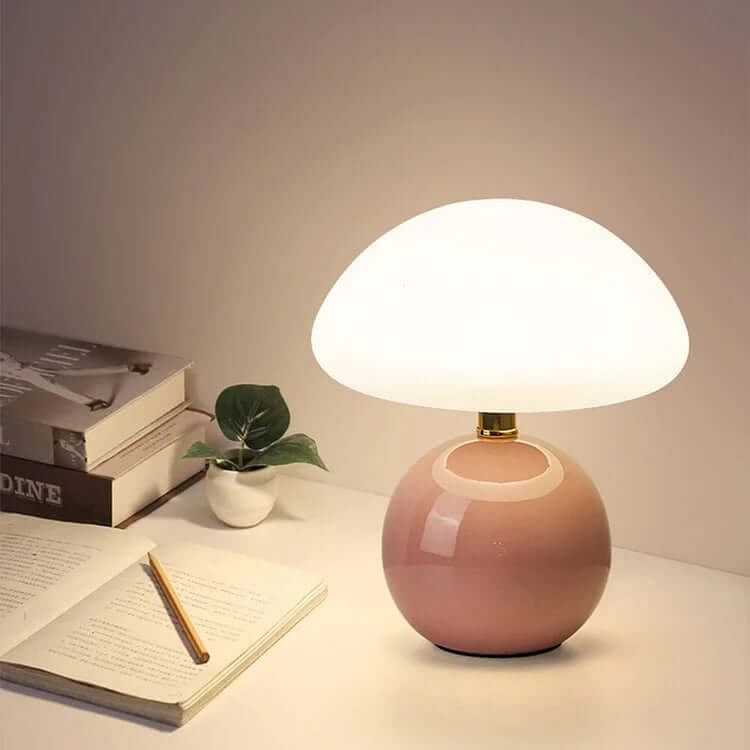 French Cream Ceramic Mushroom Lamp - Whimsical Bauhaus Decor, 20cm, LED