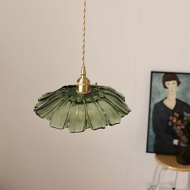 Retro Flower Glass Pendant Light for Dining Room, Vintage Hanging Lamp