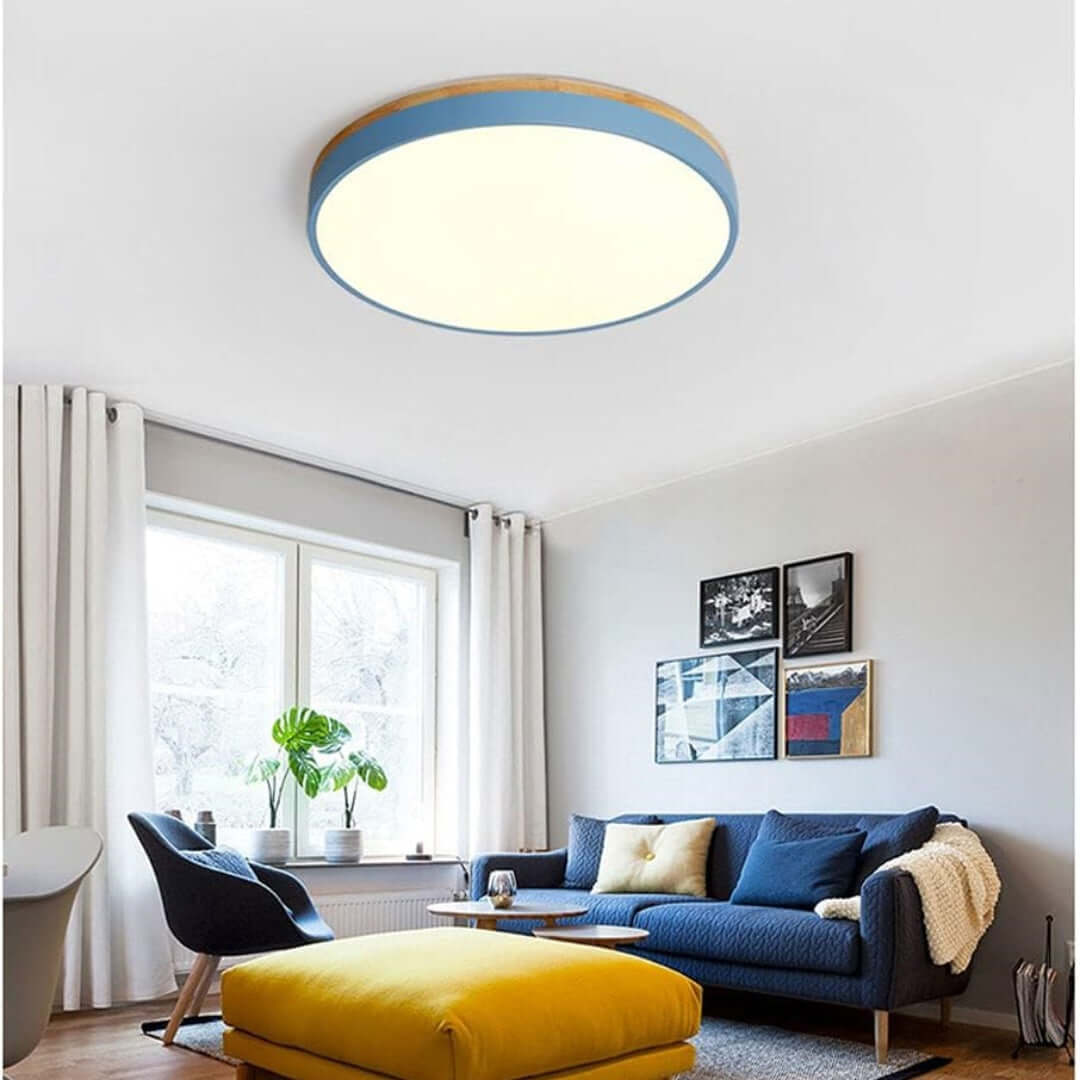 Wooden Round Flush Mount Ceiling Light Fixture for Living Room, Hallway, Bedroom
