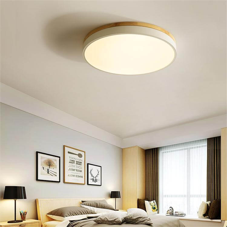 Wooden Round Flush Mount Ceiling Light Fixture for Living Room, Hallway, Bedroom