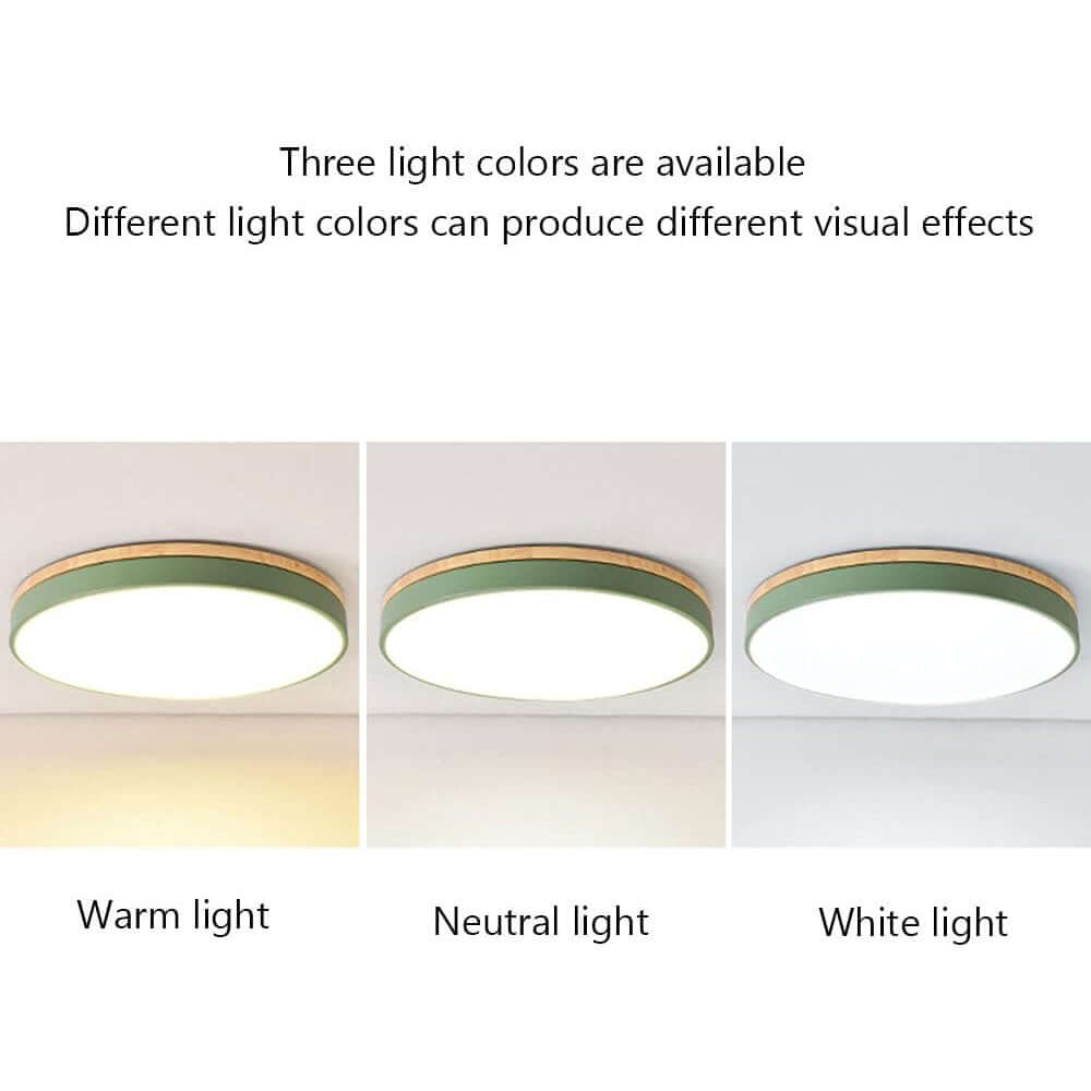 Wooden Round Flush Mount Ceiling Light Fixture for Living Room, Hallway, Bedroom