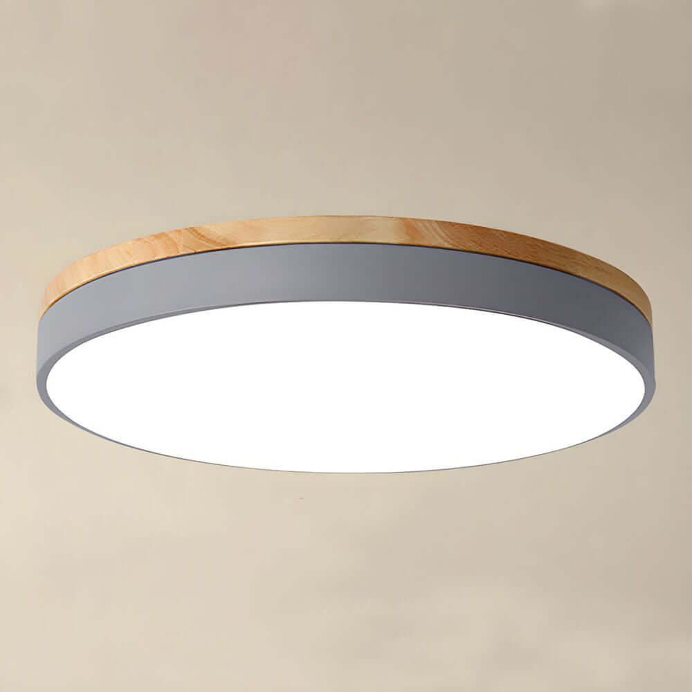 Wooden Round Flush Mount Ceiling Light Fixture for Living Room, Hallway, Bedroom