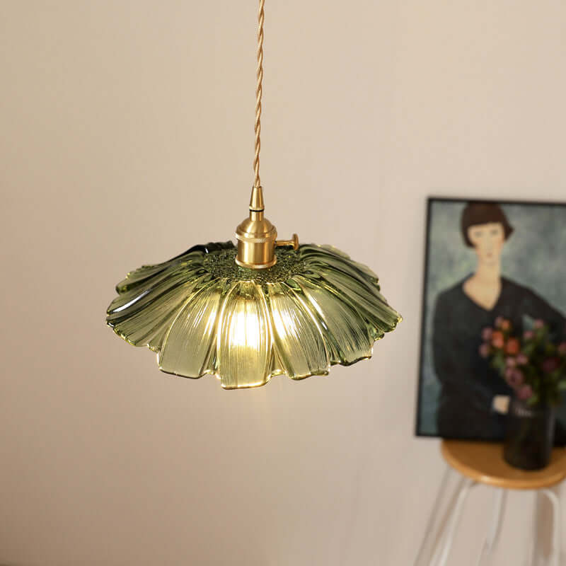 Retro Flower Glass Pendant Light for Dining Room, Vintage Hanging Lamp