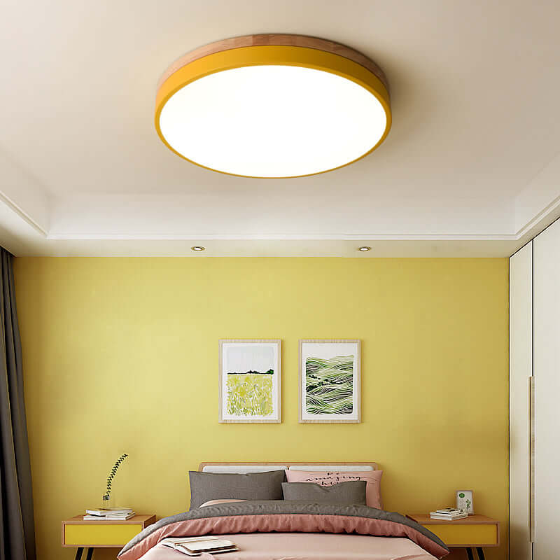 Wooden Round Flush Mount Ceiling Light Fixture for Living Room, Hallway, Bedroom
