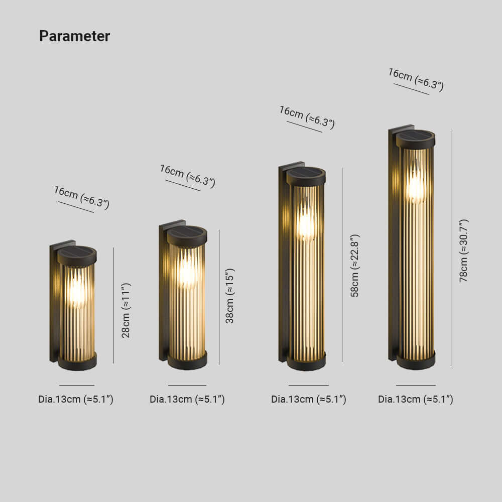Modern Cylindrical Metal & Glass Outdoor Solar IP65 Waterproof Wall Lamp
