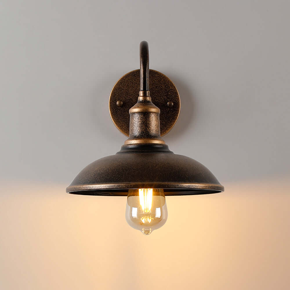 Alessio Rustic Bowl Shaped Antique Brass IP65 Waterproof Outdoor Wall Lamp