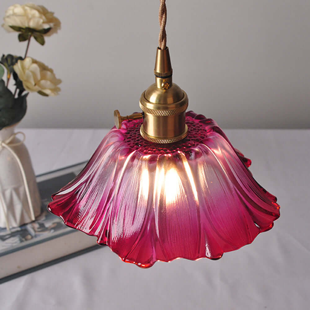 Retro Flower Glass Pendant Light for Dining Room, Vintage Hanging Lamp