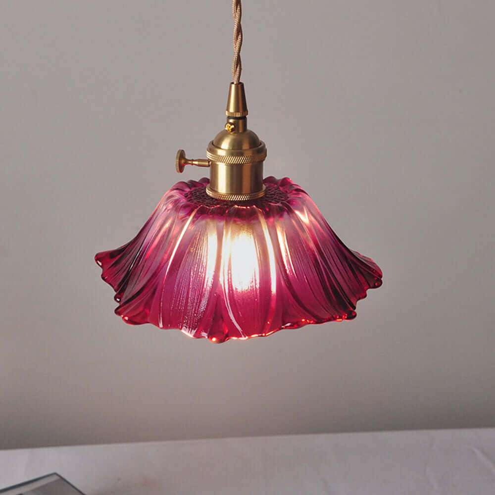 Retro Flower Glass Pendant Light for Dining Room, Vintage Hanging Lamp
