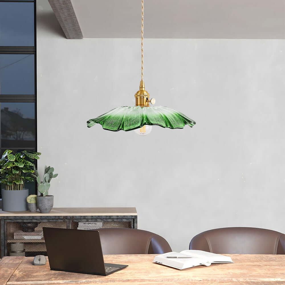 Retro Flower Glass Pendant Light for Dining Room, Vintage Hanging Lamp