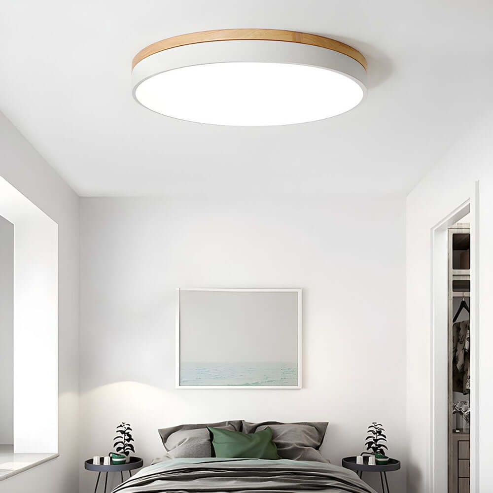 Wooden Round Flush Mount Ceiling Light Fixture for Living Room, Hallway, Bedroom
