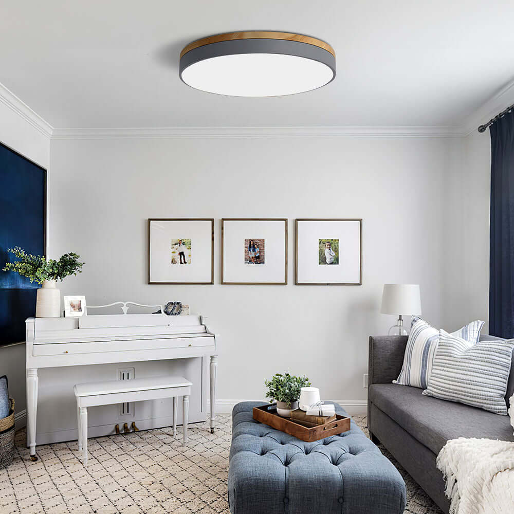 Wooden Round Flush Mount Ceiling Light Fixture for Living Room, Hallway, Bedroom