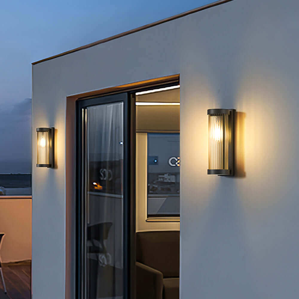 Modern Cylindrical Metal & Glass Outdoor Solar IP65 Waterproof Wall Lamp