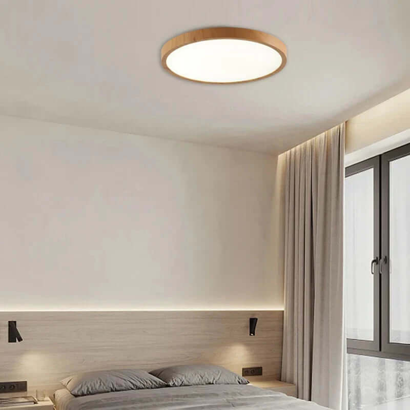Ultrathin LED Ceiling Light, Modern Walnut Wood Grain, Dimmable, 30cm/40cm