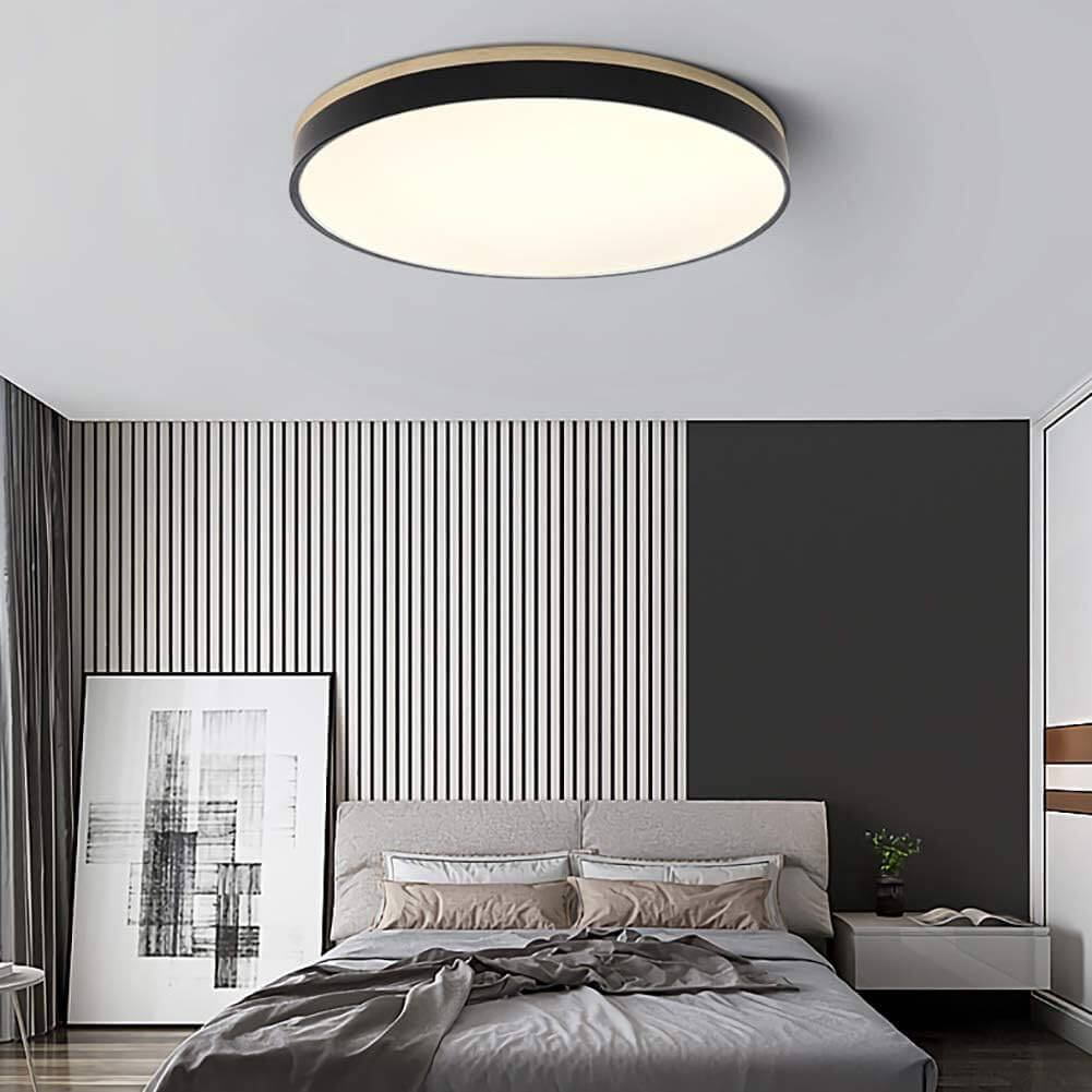 Wooden Round Flush Mount Ceiling Light Fixture for Living Room, Hallway, Bedroom