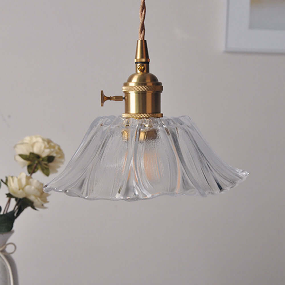 Retro Flower Glass Pendant Light for Dining Room, Vintage Hanging Lamp