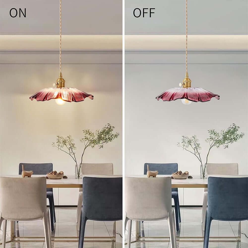 Retro Flower Glass Pendant Light for Dining Room, Vintage Hanging Lamp