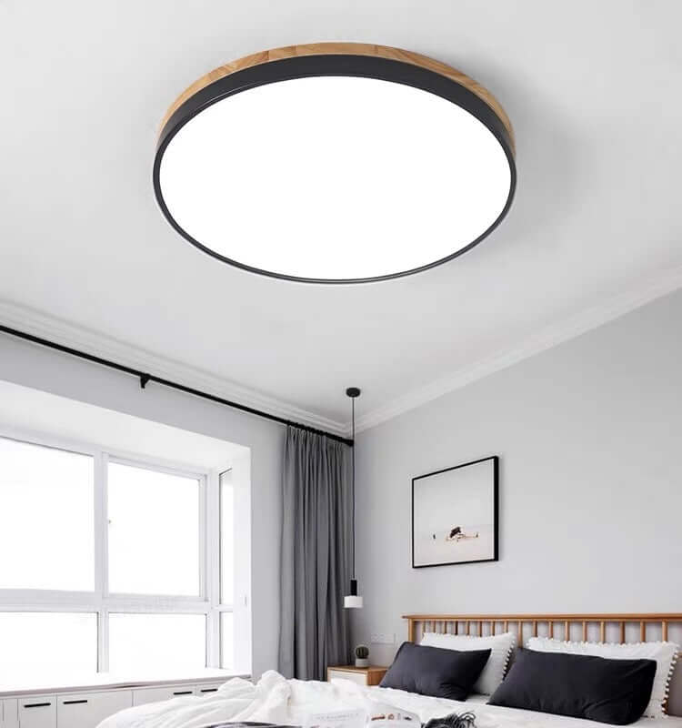 Wooden Round Flush Mount Ceiling Light Fixture for Living Room, Hallway, Bedroom