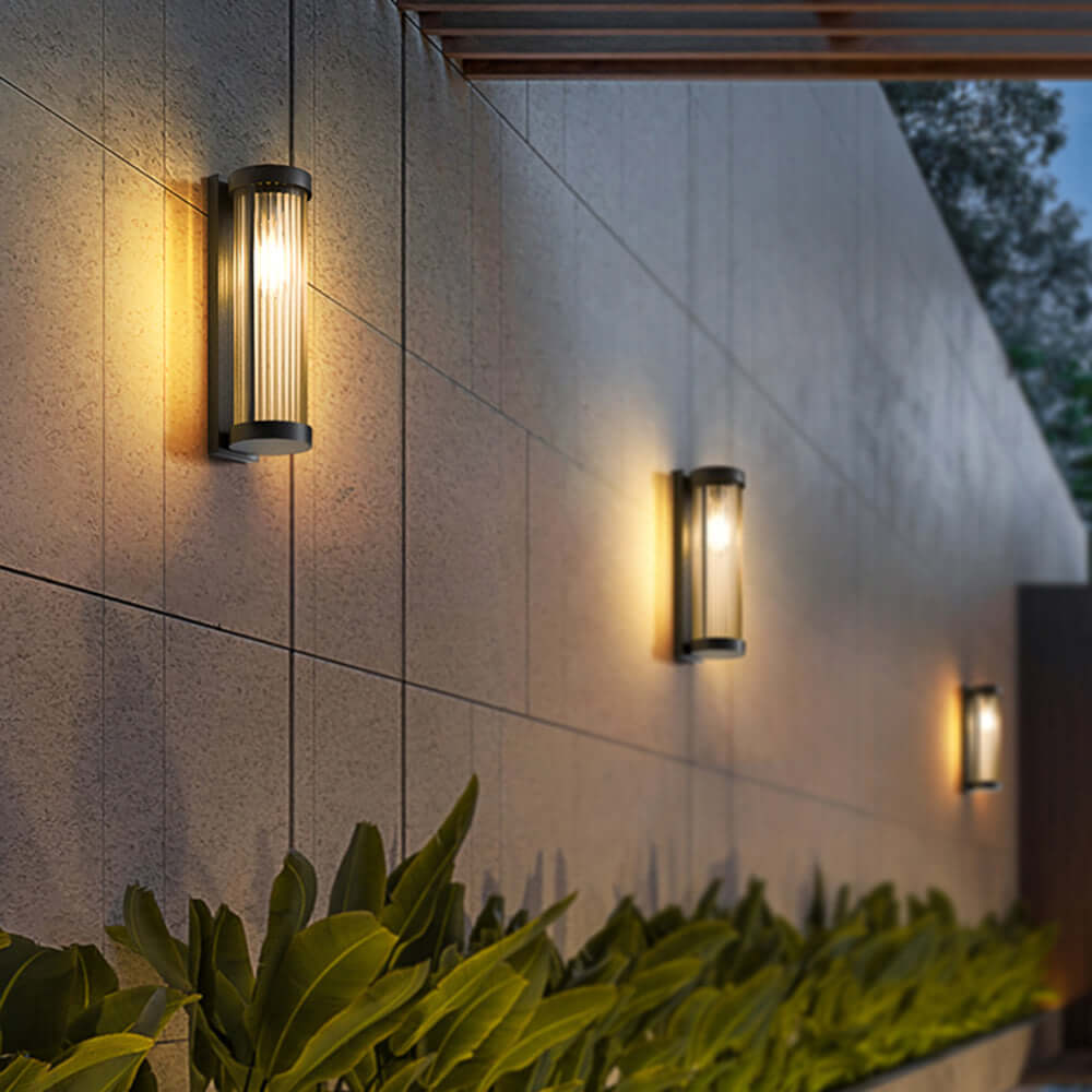 Modern Cylindrical Metal & Glass Outdoor Solar IP65 Waterproof Wall Lamp