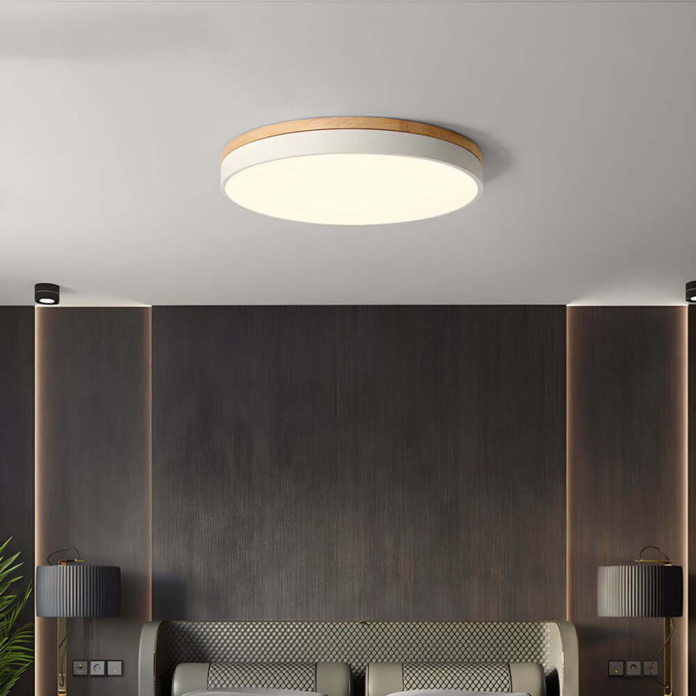 Wooden Round Flush Mount Ceiling Light Fixture for Living Room, Hallway, Bedroom