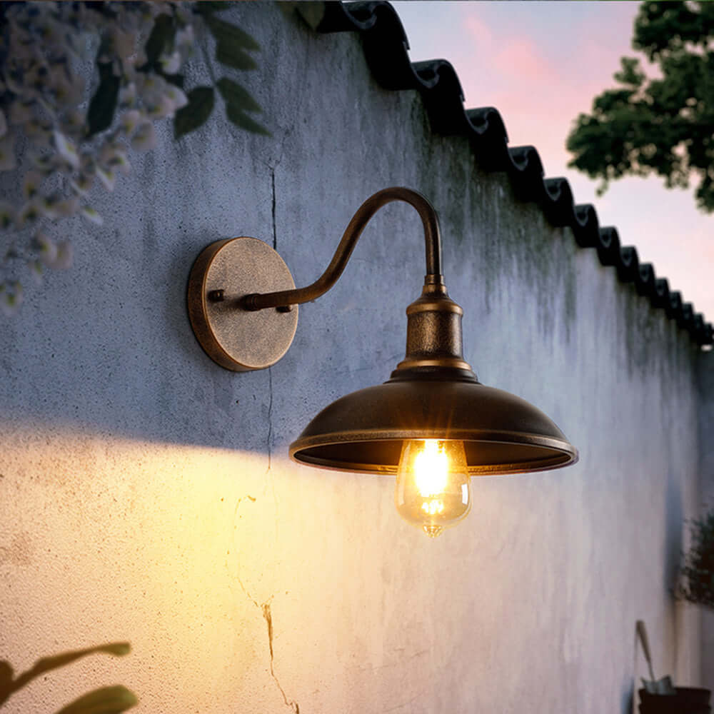 Alessio Rustic Bowl Shaped Antique Brass IP65 Waterproof Outdoor Wall Lamp