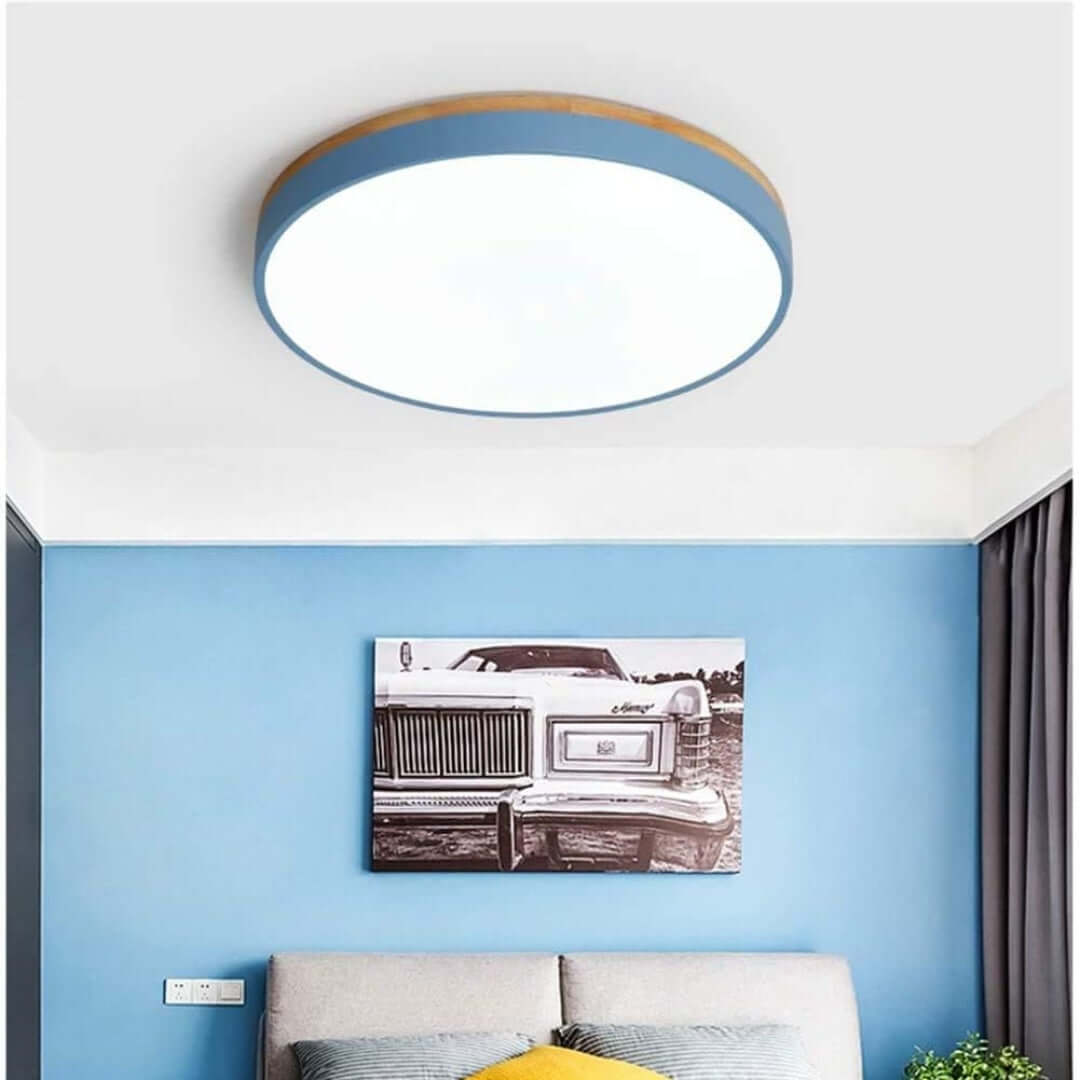 Wooden Round Flush Mount Ceiling Light Fixture for Living Room, Hallway, Bedroom