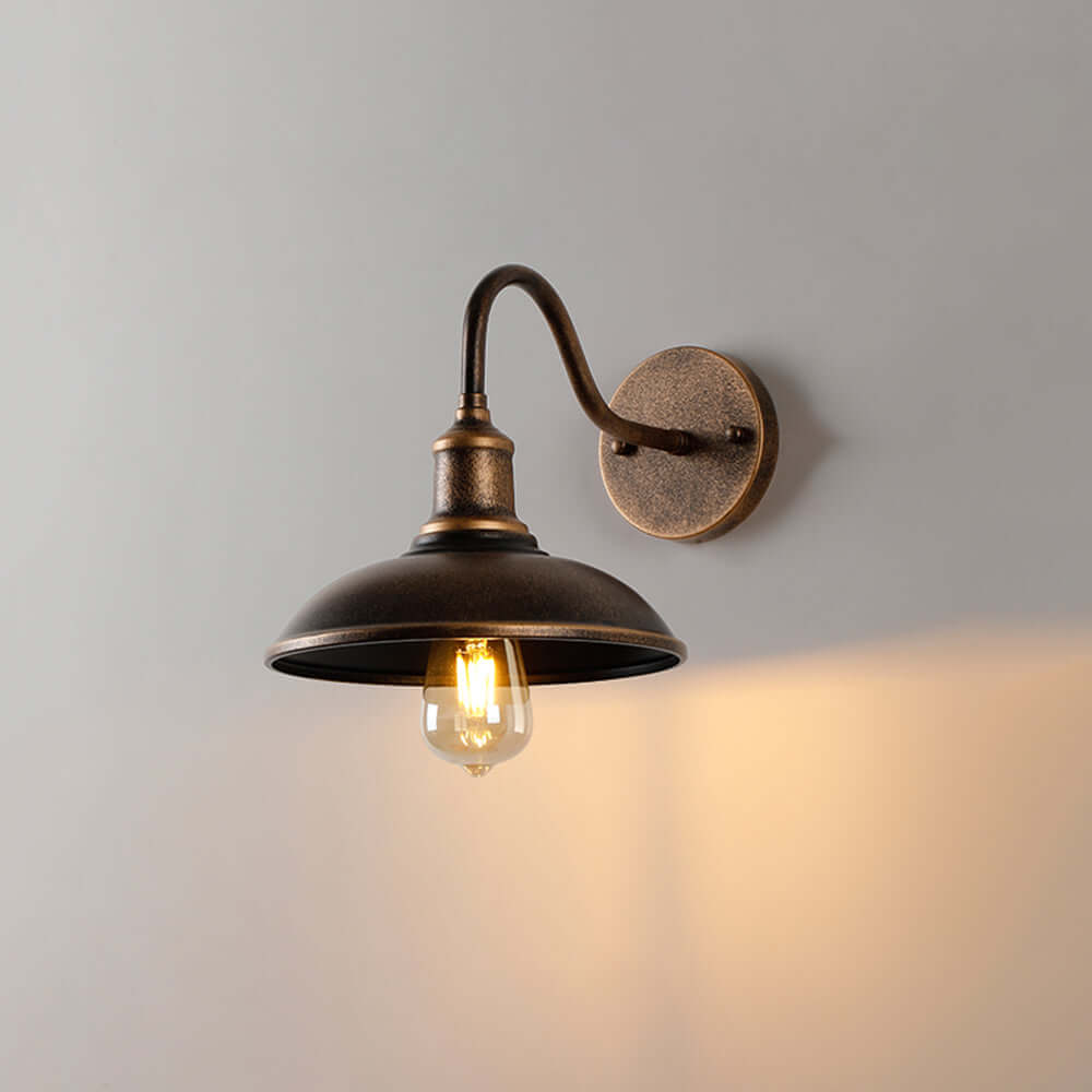 Alessio Rustic Bowl Shaped Antique Brass IP65 Waterproof Outdoor Wall Lamp